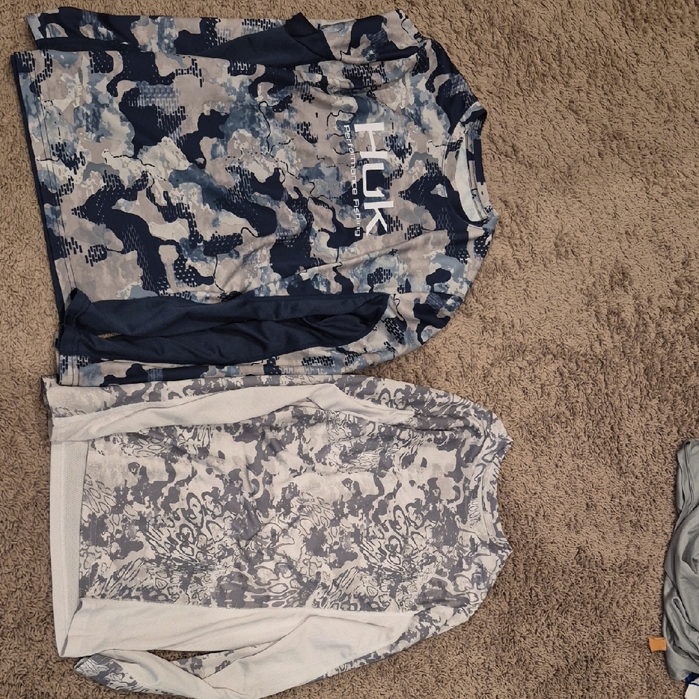 Huk Blue Camo and Gray Floral Long Sleeve Shirts